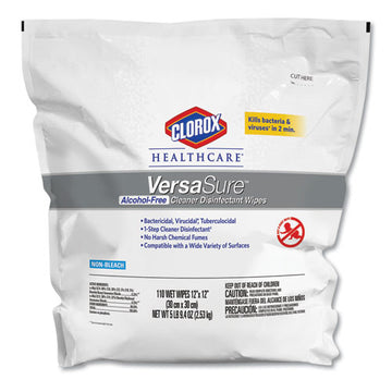 Clorox® Healthcare® Versasure Cleaner Disinfectant Wipes, 1-ply, 12" X 12", White, 110 Towels-pouch freeshipping - TVN Wholesale